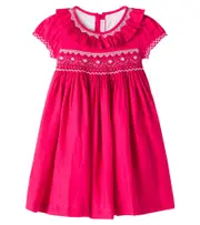 [La Coqueta] La Coqueta Embroidered smocked linen dress Y 6 pink
