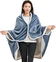 [SIQITECHNO] Wearable Shawl Blanket Flannel Fleece Lined Poncho Blanket with Buttons Warm Sofa Shawl Wrap Cape Throw Blanket