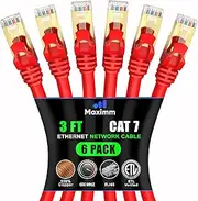 Cat 7 Ethernet Cable 3 ft - (6 Pack) High-Speed Cat7 Internet & Network LAN Patch Cables, RJ45 Connectors - Perfect for Gaming, Streaming, and More (Red)