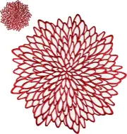 Placemats & Coasters Set Metallic Pressed Vinyl Table Mats round Leaf 12 Pcs Red