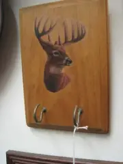 Rustic 2-hook wall Whitetail Deer Buck coat / hat / keys rack Cabin Man cave