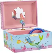 (Mermaid Blue and Pink) - JewelKeeper Mermaid Musical Jewellery Box, Underwater Design with Narwhal, Over The Waves Tune