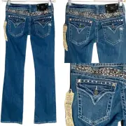 NWT Miss Me Low Rise Bootcut Jeans Angel Wings Crystals Back Flap Pockets Sz 27