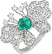 [Dtja] Emerald CZ Butterfly Wedding Ring for Women Girls Rhinestone Crystal Promise Statement Adjustable Expandable Open Band Rings Comfort Fit Delicate Valentine Mother's Day Anniversary Jewelry Gift,