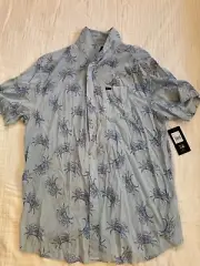 RVCA Men's Short Sleeve Crab Print Button-Up Blue Xxl