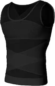 WUJNANG Men Waist Trainer Vest Compression Shirt Slimming Underwear Tight Body Shaper Tummy Tank Top,Black-2X