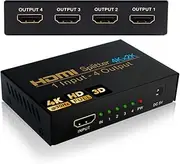 HDMI Splitter 1 in 4 Out HDMI Splitter Audio Splitter 4K HDMI Duplicator HDCP/UHD/1080P@30Hz 3D 4K@30Hz for/Compatible with Xbox/PS4/PS3/Google Chromecast/AppleTV/Blu-Ray/HDTV/Sky Box Fire Stick/DVD