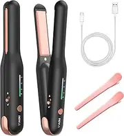 NOVUSPRO Cordless Type-C Rechargeable Mini Hair Straightener, 2 in 1 Portable Travel Flat & Curling Iron, Wireless Premium Straightener for All Types with 4000mA Battery & Adjustable Temp (Black)