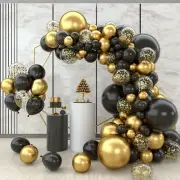 124Pcs Black and Gold Balloon Arch Kit with Confetti Latex Balloon for Men Women