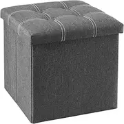15/30 inch Folding Storage Ottoman Bench,Storage Chest Footrest Step Stool with Padded Seat for Bedroom Hallway Living Room, End of Bed Storage Seat, Linen Fabric