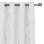 Gold Wave Print Blackout Curtains 52"W x 72"L (Pack of 2) Greyish White/Wave