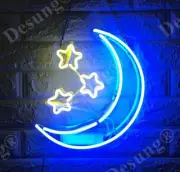 New Moon Stars Neon Light Sign 14" Lamp Beer Pub Acrylic Real Glass