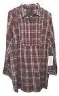 Ellos Women's Burgundy Plaid Pintuck Shirt Tunic Plus Size 16 New