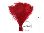100 Pieces – Red Bleached & Dyed Peacock Tail Eye Wholesale Feathers Bulk 10-12"