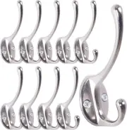 Silver Coat Hooks Wall Mounted, Pack of 10, Metal Hooks for Hanging NEW