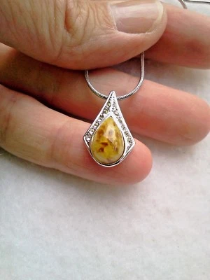 Preciosa Brand Necklace Tear Drop Pendant with AMBER CRYSTAL STONE- Czech