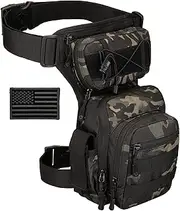 Protector Plus Tactical Drop Leg Bag Military Tool Gear Fanny Thigh Pack Utility Airsoft Motorcycle Cycling Waist Gear Pouch (Patch Included), Black Camo, Medium