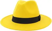 [FUDERU] Fedora Hat for Women Men Classic Classic Wide Brim Outdoor Jazz Hat with Belt Sun Hat Yellow One Size, Yellow, One size