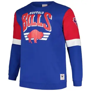 最新 2024 年 NFL Buffalo Bills T 恤 Mitchell & Ness 長袖運動上衣加大碼