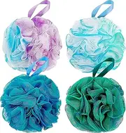 DadyMart Bath Shower Loofah Sponge 60g Bath Mesh Pouf Shower Ball Body Scrubber Exfoliating Bath Sponge for Women and Men, Set of 4, Flower
