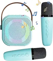 Karaoke Machine for Kids, Mini Karaoke Microphone, Karaoke Toys for Kids and Adults with 2 Microphones, Portable Karaoke Machine LED Light