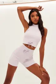 Purple Seamless Top And Bike Shorts Activewear Set - Size S, Women's Aw Set