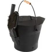 Pure Garden Fire Pit Ash Bucket with Lid, Broom, Shove, Fireplace Metal Bucket