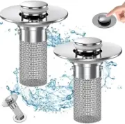 2 Pop-Up Bathroom Sink Drain Strainer with Hair Catcher Stainless Steel Filter