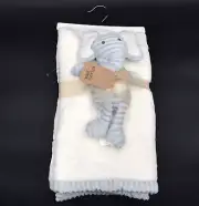 Chick Pea Baby Blanket Set Elephant Lovey White Gray Ribbed Trim
