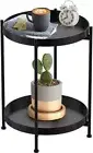 Round End Table: 2 Tier Metal Sofa Side Table with Storage Small Coffee Table Fo