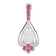 14k White Gold Pear Created Opal/Created Pink Sapphire Pendant