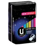 U By Kotex Maxi Ultimate Overnight Wing Pads 6 Pack