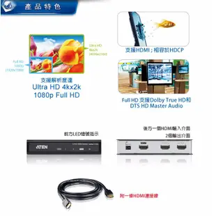 ATEN 宏正 VS182A 2埠 4K2K HDMI影音分配器 一進二出 隨插即用