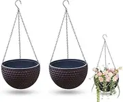 Hanging Flower Pots, Pack of 2 Outdoor Hanging Baskets, Planting Basket, Hanging Basket with Rustproof, with Drainage Holes and Plugs, for Indoor, Outdoor, Ceilings, Balconies, Wall Decoration, Brown
