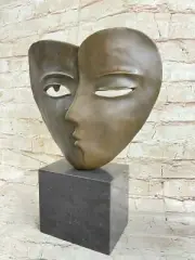 100 % PURE BRONZE SCULPTURE MASK THE LOVERS PICASSO HOMMAGE BEST GIFT SCULPTURE