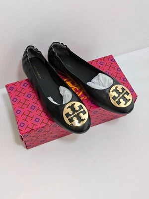 Tory Burch Women's Perfect Black / Gold Claire Ballet Goat Leather Flats NIB!