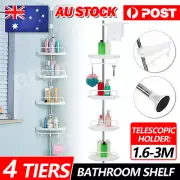Telescopic Bathroom 4 Tier Shelf Adjustable Wall Corner Shower Rack New