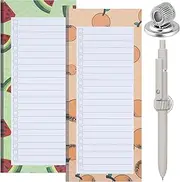 2 Pack Magnetic Shopping List Pad & 1 Magnetic Pen Clip 100 Tear Off Sheets Magnetic Grocery List Magnetic Notepad Magnetic Pen Holder for Fridge