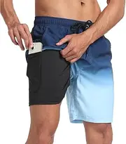 [AutoWT] Men's Swim Trunks, 7'' Quick Dry Beach Short with Soft Lining and Pocket, Sun Protection Swimming Shorts Summer Fashionable Printed Color Vocation Board Shorts Swimwear Bathing Suits for Men