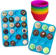 Silicone Muffin Tray Cupcake Baking Pan Set, 12 Cup Muffin Tin/24 Cup Muffin Pan