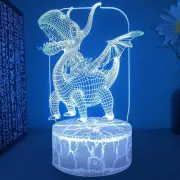 Dinosaur 3D Illusion Night Light,16 Colors Changing Touch Switch USB Table Lamp