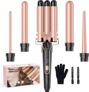 5 in 1 Curling Wand Set with 3 Barrel Hair Crimper for Women, Fast Heating Crimp