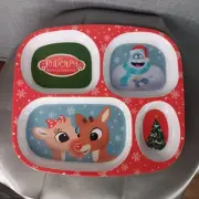 Rudolph Red Nosed Reindeer Plate Christmas Dot Bumble Red White Divided NEW