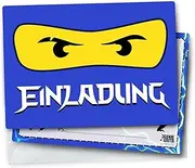 Generisch 12 x Invitation Cards with Matching Envelopes for Children's Birthday Parties & Co. - Card Set with Blue Ninja - Jay Motif - Cartoon Theme