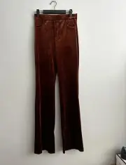 New Zara S Flared Velvet Pants Brown Rust Stretch Pull On Split Hem 8338 200 NWT
