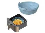 Foldable Air Fryer Silicone Pot Liners Reusable Baking Tray with Handle Blue