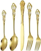 Stainless Steel Fork Flatware Set Vintage Hollow Elegant Silverware for Dining Stainless Steel Cutlery Set for Home Restaurant and Parties Include Knife Fork Spoon