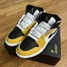 New Nike Air Jordan 1 Mid Yellow Ochre White Black GS Size 5Y DQ8423 701
