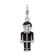 Sterling Silver Rhodium-Plated W/ Lobster Clasp Black Enamel Groom Charm