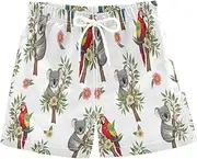 [RPLIFE] Swimming Shorts for Boys, Anti Chafe Swim Trunks Boys 2 T, Cute Koalas Parrots White